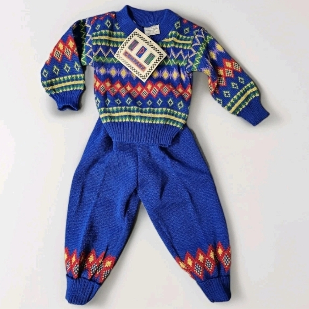 NWT Vtg 90s Colorful Geometric Knit Sweater Jogger Set 12-18 Mths